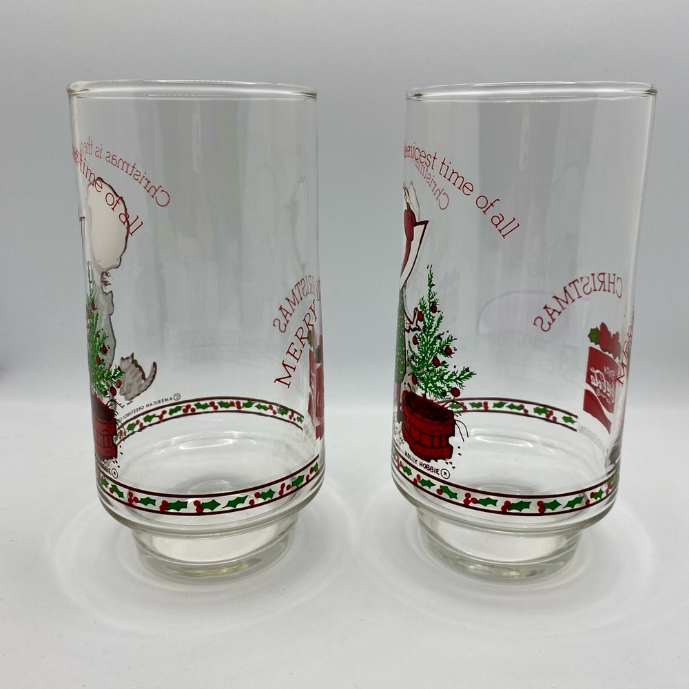 Holly Hobbie Coca-Cola Christmas Glasses Vintage - Picture 2 of 13